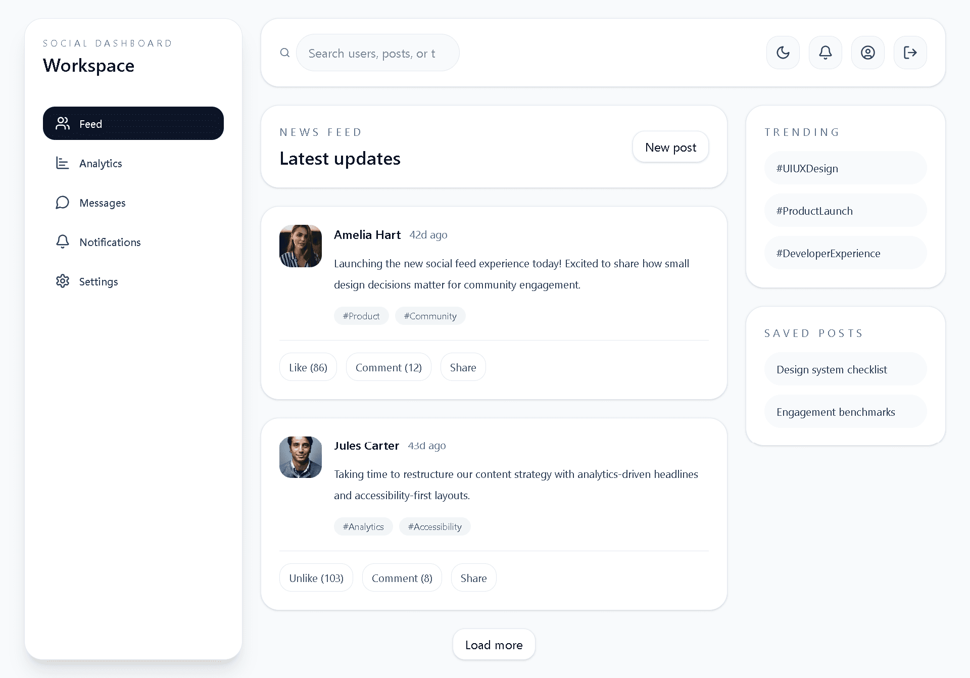 Social Dashboard full-page screenshot
