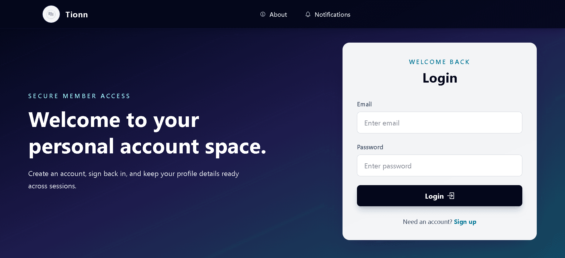 Tionna full-page screenshot