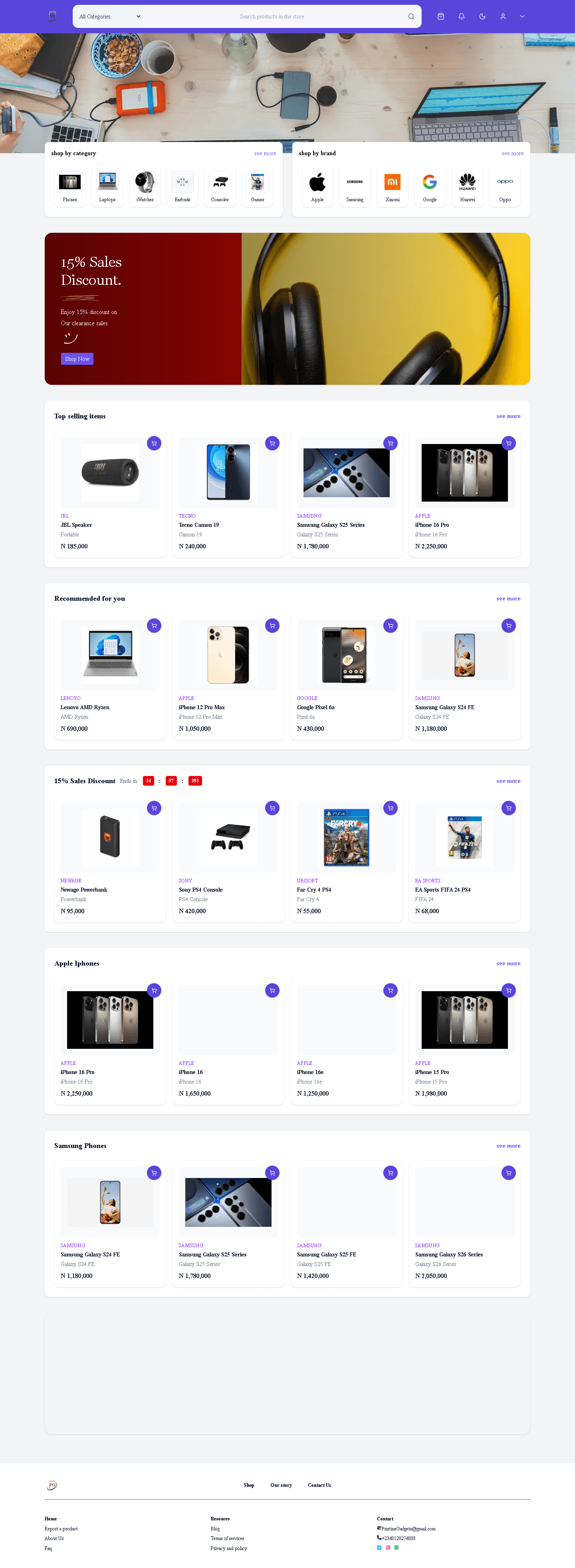 Pristine Gadgets full-page screenshot